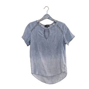 Michael Stars Blouse XS Blue Chambray Embroidered Inset Boho Casual